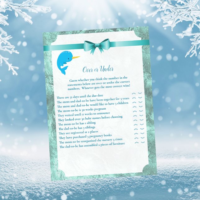 Baby Narwhal Over or Under Baby Shower Game Invitation (Creator Uploaded)