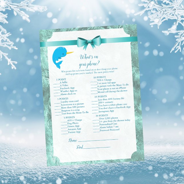 Baby Narwhal What's On Your Phone Baby Shower Game Invitation (Creator Uploaded)