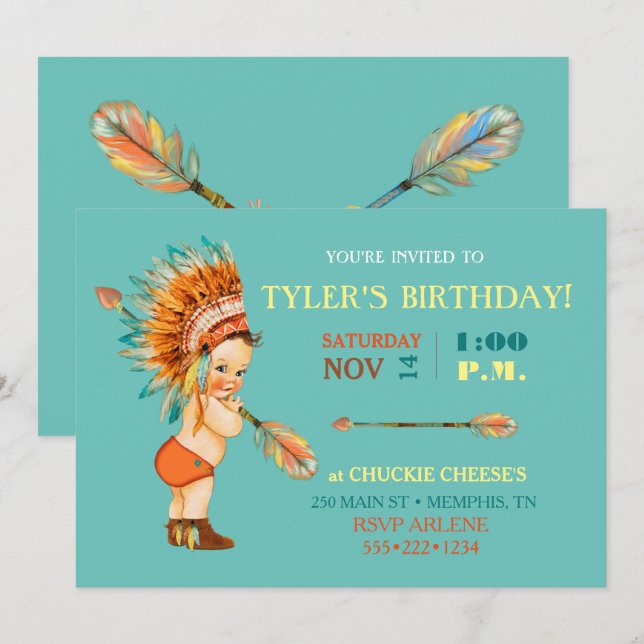 Baby Native Tribal Headdress Moccasins Invitation (Front/Back)