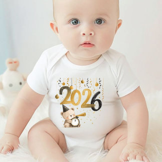 Baby New Year 2026 Bodysuit Cute Teddy Bear Design
