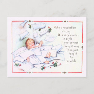 Baby New Year Holly Angel Cherub Holiday Postcard