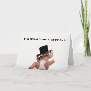 Baby New Year with Top Hat Greeting Card