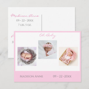 Baby Newborn Photo Pink Baby Girl Cute Birth Announcement Postcard