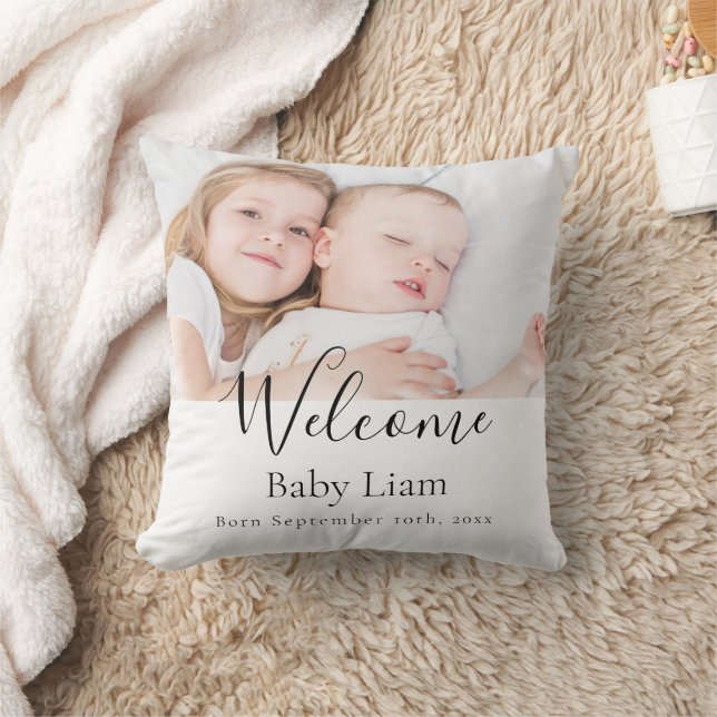 Baby newborn welcome name photo cushion (Blanket)