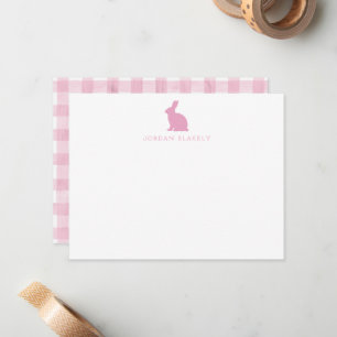 Baby Note Card, Light Pink Bunny Gingham Flat Card
