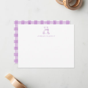 Baby Note Card, Purple Teddy Bear Gingham Flat Card