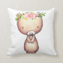 Baby Nursery Boho Woodland Bear Floral Girl Pillow