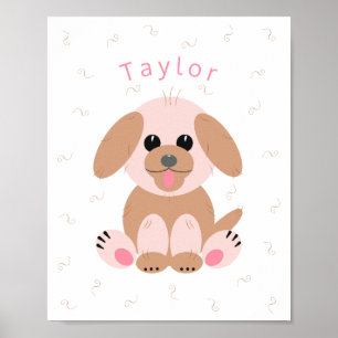 Baby Nursery Neutral Personalised Puppy Design Poster