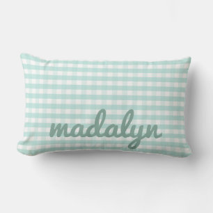 Baby Nursery Pastel Mint Green Gingham  Lumbar Cushion