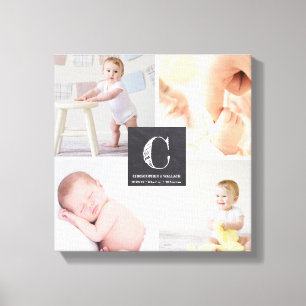 Baby Nursery Photo Collage Chalkboard Etch Canvas Print