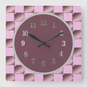 Baby Nursery Silk Pink Purple Square Pattern Quilt Square Wall Clock