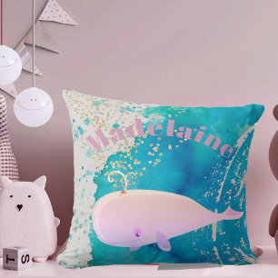 Baby Nursery Whale Sparkle Blue Pink Personal Cushion