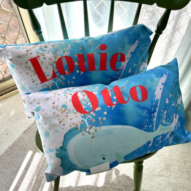 Baby Nursery Whale Sparkle Blue Red Personal Lumbar Cushion (Creator Uploaded)