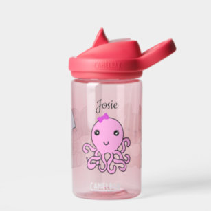 Baby Octopus Elephant Puppy Add Child's Name Pink  Water Bottle