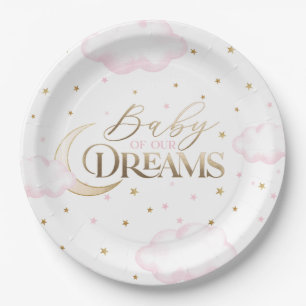 Baby of our Dreams Moon and Stars Pink Baby Shower Paper Plate