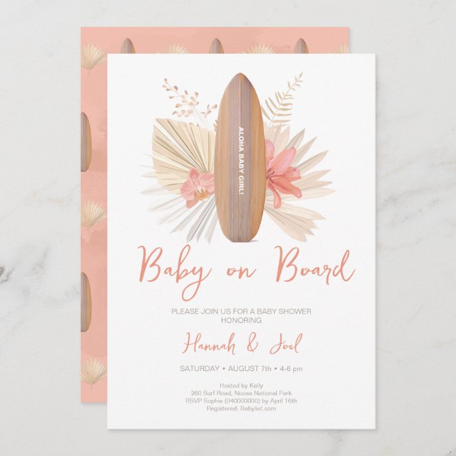 Baby on Board Aloha Baby Girl Shower Invitation (Front/Back)
