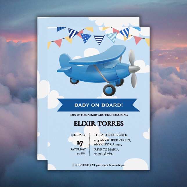 Baby on Board! Aviation Aeroplane Baby Shower Invitation (Creator Uploaded)