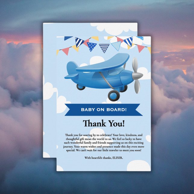 Baby on Board! Aviation Aeroplane Baby Shower Thank You Card (Creator Uploaded)