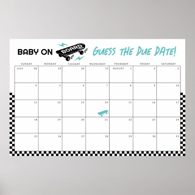 Baby on Board Baby Shower Guess the Due Date  Poster (Front)