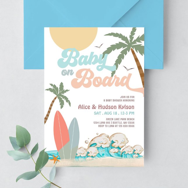 Baby on Board Baby Shower Sprinkle Surfing Shower Invitation (Creator Uploaded)