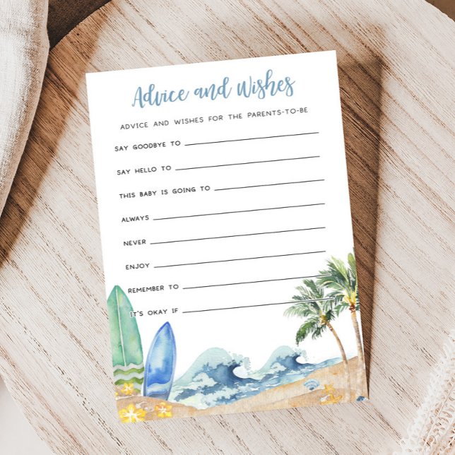 Baby on Board Beach Baby Advice and Wishes Game (Surfing Summer Boy Baby Shower Advice and Wishes Game)