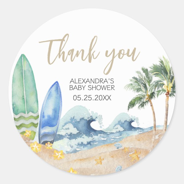Baby on Board Beach Baby Shower Classic Round Sticker (Front)