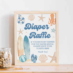 Baby On Board Beach Baby Shower Diaper Raffle Poster