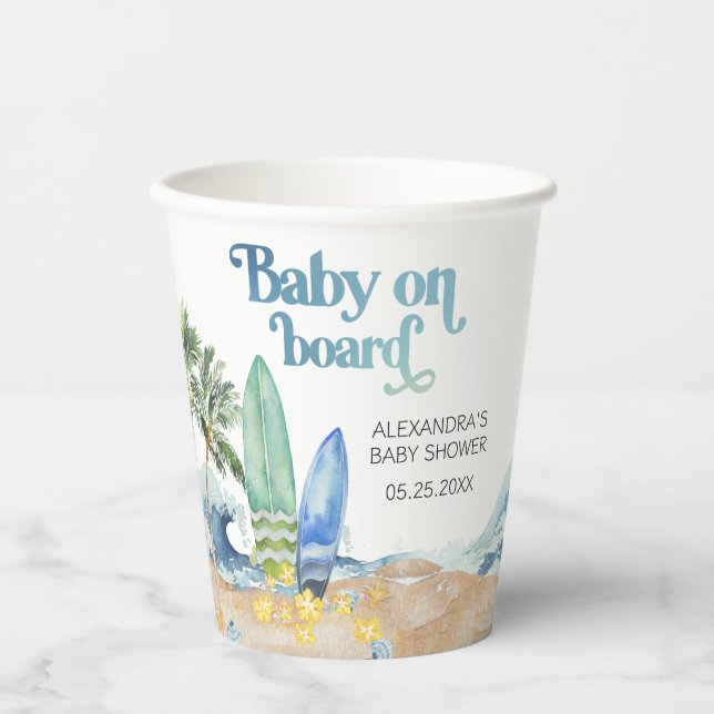 Baby on Board Beach Baby Shower Paper Cups (Front)