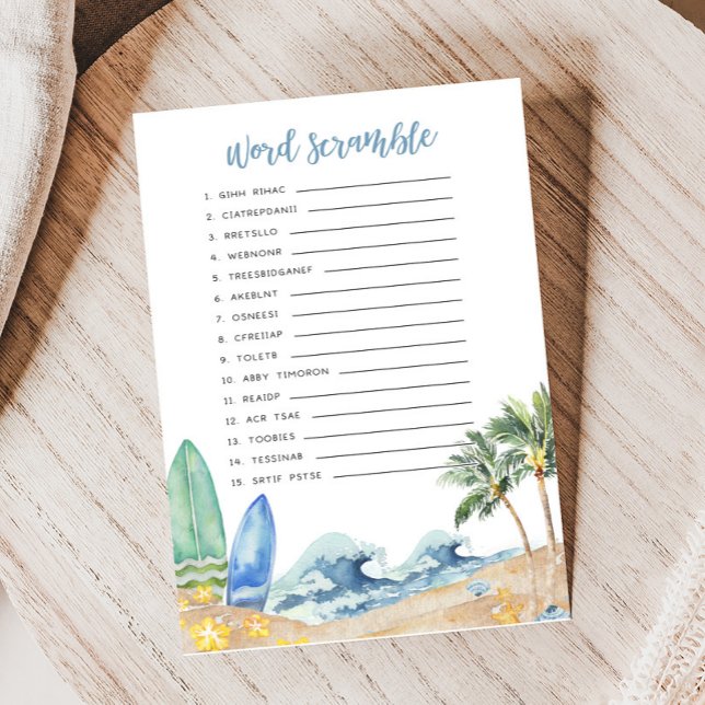 Baby on Board Beach Baby Shower Word Scramble Game (Surfing Summer Boy Baby Shower Word Scramble Game)