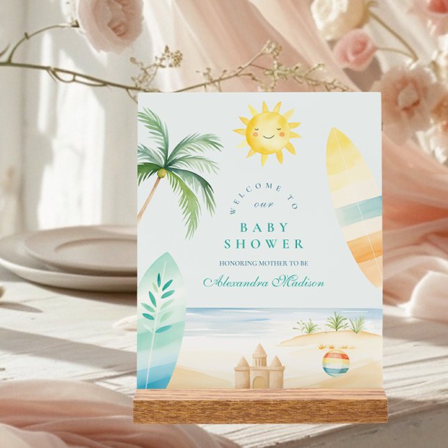 Baby on Board Beach Surf Baby Shower Acrylic Sign (Creator Uploaded)