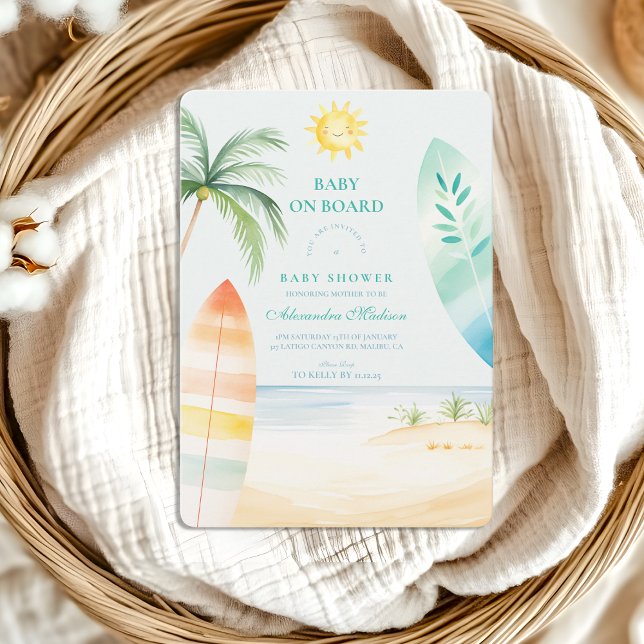Baby on Board Beach Surf Baby Shower Invitation (Creator Uploaded)