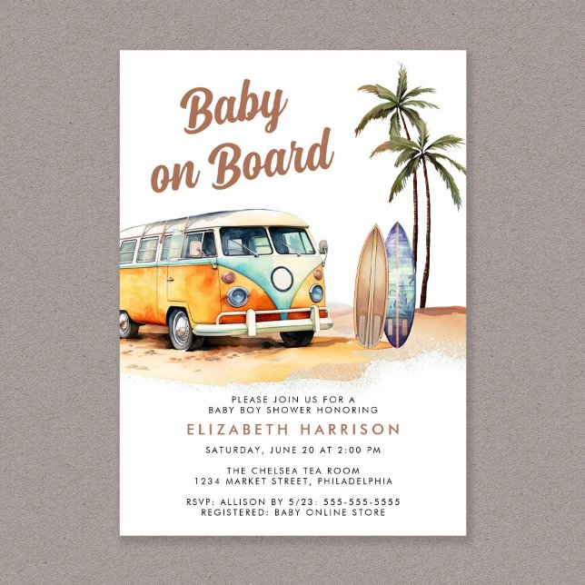 Baby On Board Beach Surf Baby Shower Invitation (Creator Uploaded)