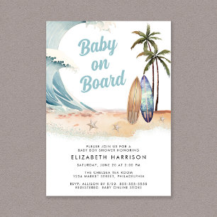 Baby On Board Beach Surf Baby Shower Invitation