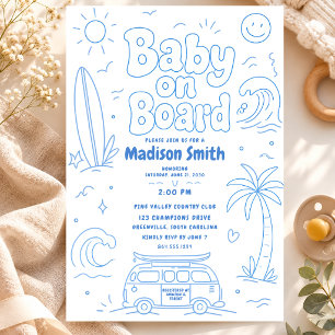 Baby on Board Beach Surf Baby Shower Summer Retro Invitation