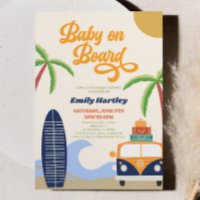 Baby On Board Beach Surf Blue Retro Baby Shower