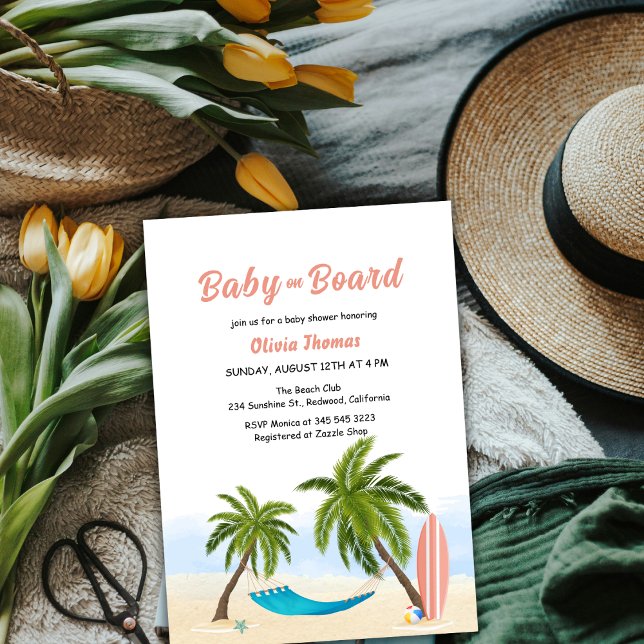 Baby On Board Beach Surf Palm Tree Baby Shower Invitation (Baby On Board Beach Surf Palm Tree Baby Shower Invitation)