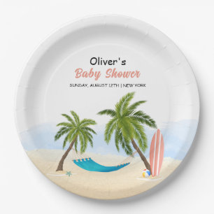 Baby On Board Beach Surfing Baby Shower  Paper Plate