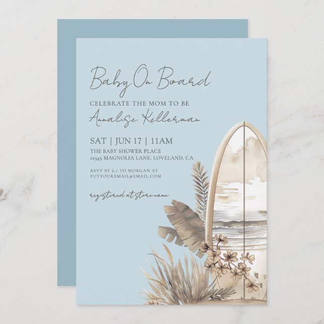 Baby On Board Blue Boho Beach Baby Shower Invitation (Front/Back)