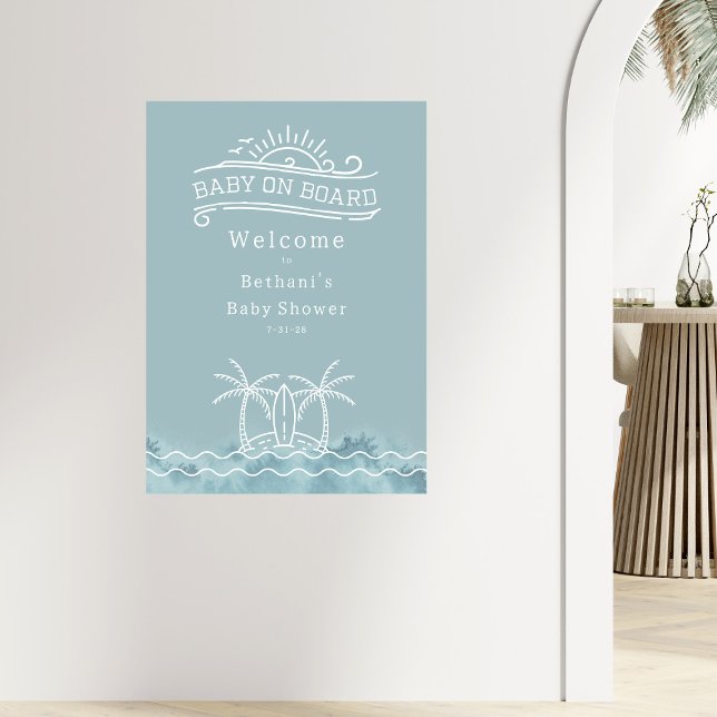 Baby On Board Blue Surf Baby Shower Welcome Poster (Creator Uploaded)