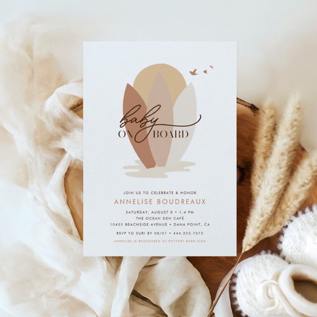 Baby On Board Boho Beach Surf Neutral Baby Shower Invitation (Creator Uploaded)