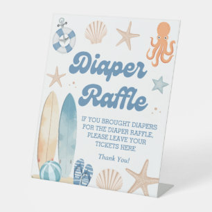 Baby On Board Coastal Baby Shower Diaper Raffle Pedestal Sign