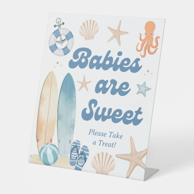 Baby on Board Coastal Baby Shower Favour Pedestal Sign (Front)