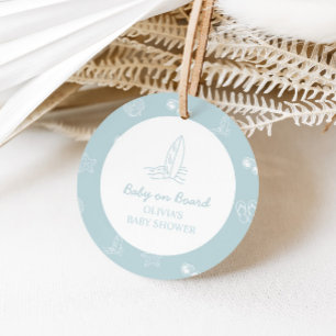 Baby on Board doodle Surfboard Beach Baby Shower Favour Tags