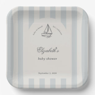 Baby On Board Elegant Blue Sailboat Baby Shower Paper Plate
