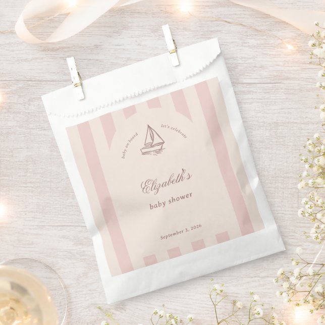 Baby On Board Elegant Pink Sailboat Baby Shower Favour Bag (Clipped)