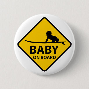 Baby on Board funny baby design with surf board 6 Cm Round Badge