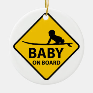 Baby on Board funny baby design with surf board Ceramic Ornament