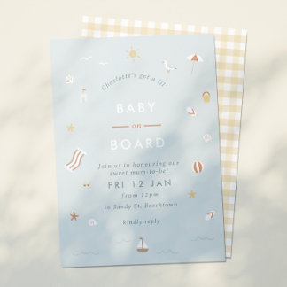 ‘Baby On Board’ Gingham Beach Themed Baby Shower Invitation