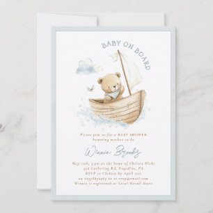 Baby On Board Little Sailor Teddy Bear Baby Shower Invitation