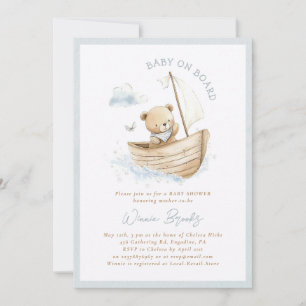 Baby On Board Little Sailor Teddy Bear Baby Shower Invitation